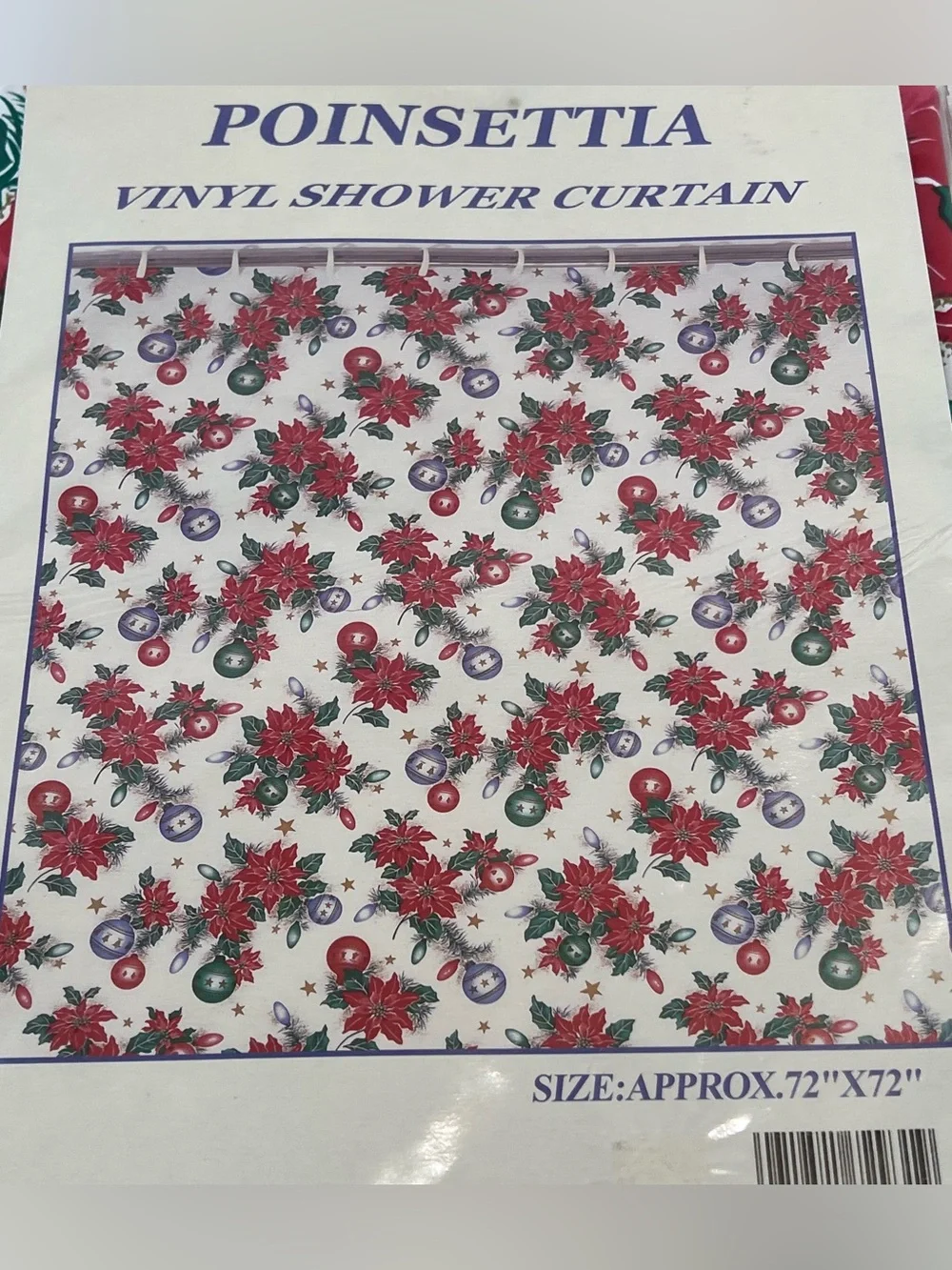 Vintage Christmas Poinsettia Vinyl Shower Curtain NOS 72x72